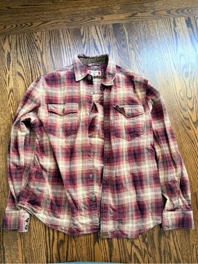 Rural Cloth Plaid Button-Up Shirt in Burgundy & Cream brushed flannel xl